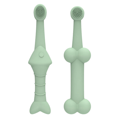 6 X Silicone Pet Toothbrush (3 Fish Shape And Bone Shape) Green Gentle Food Grade Promotes Healthy Teeth & Gums For Dogs Cats Oral Hygiene