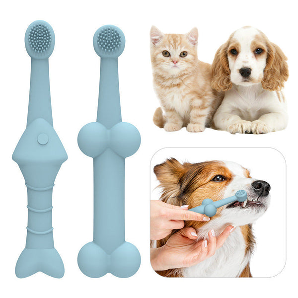 6 X Silicone Pet Toothbrush (3 Fish Shape And Bone Shape) Blue Gentle Food Grade Promotes Healthy Teeth & Gums For Dogs Cats Oral Hygiene