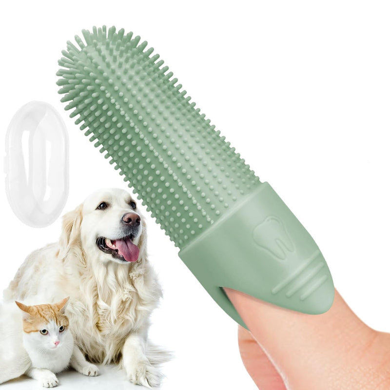 4 Pcs Green Soft Silicone Pet Finger Toothbrush Gentle Dental Care For Dogs & Cats Tartar Plaque Remover Oral Hygiene