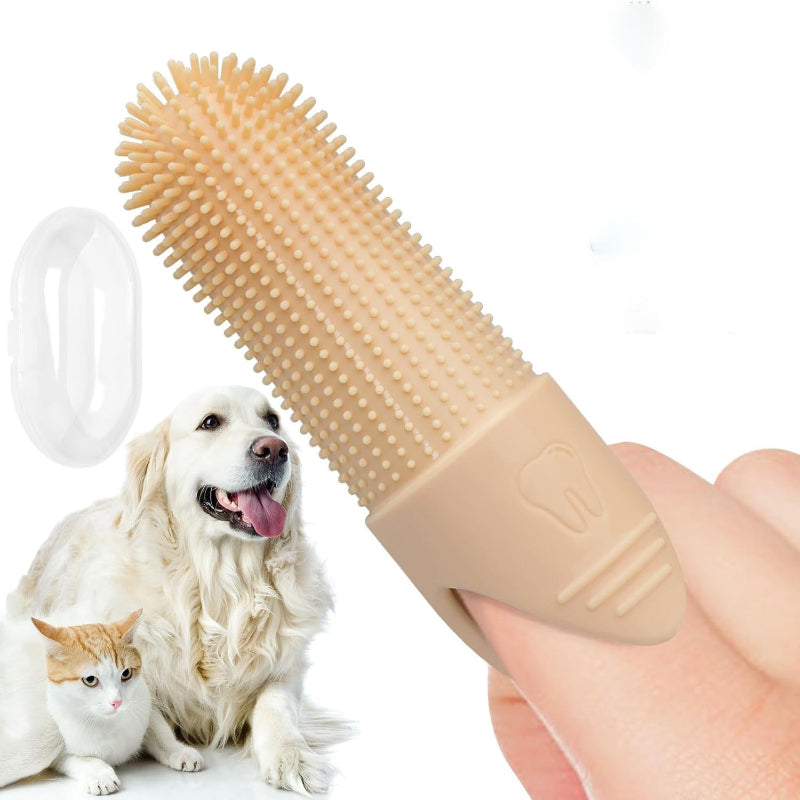 4 Pcs Beige Soft Silicone Pet Finger Toothbrush Gentle Dental Care For Dogs & Cats Tartar Plaque Remover Oral Hygiene