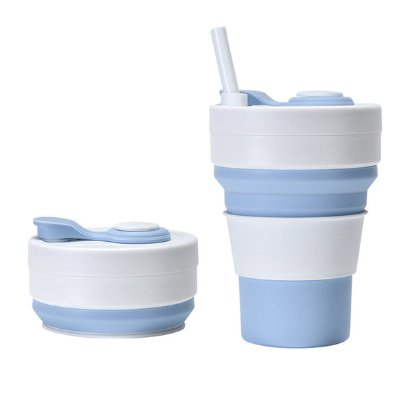 2 Pcs White And Blue 350Ml Collapsible Silicone Travel Cup Portable Leak Proof & Food Grade Drinking Mug With Lid Insulating Sleeve Straw Other Travel