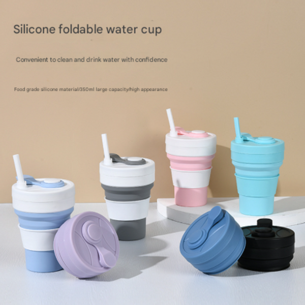 2 Pcs White And Blue 350Ml Collapsible Silicone Travel Cup Portable Leak Proof & Food Grade Drinking Mug With Lid Insulating Sleeve Straw Other Travel
