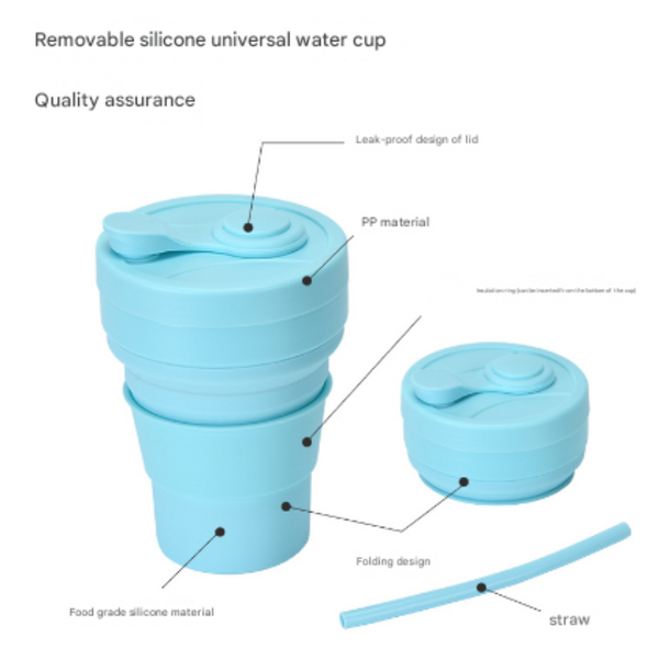 2 Pcs White And Blue 350Ml Collapsible Silicone Travel Cup Portable Leak Proof & Food Grade Drinking Mug With Lid Insulating Sleeve Straw Other Travel