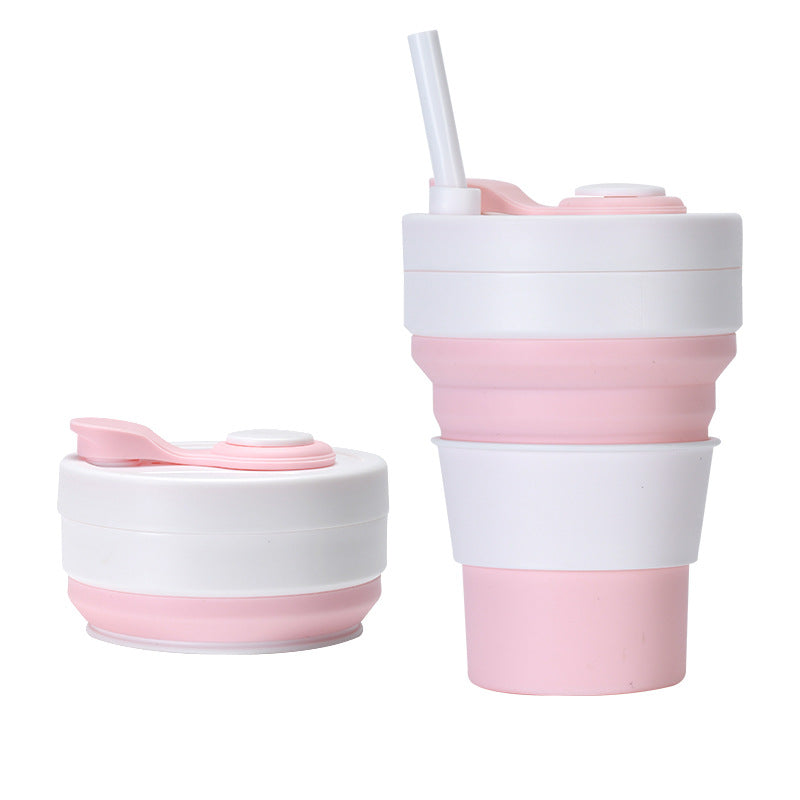 2 Pcs White And Pink 350Ml Collapsible Silicone Travel Cup Portable Leak Proof & Food Grade Drinking Mug With Lid Insulating Sleeve Straw Other Travel