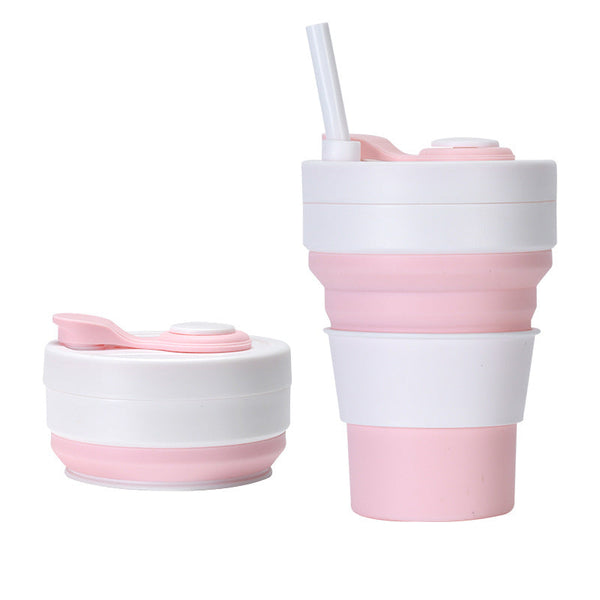 2 Pcs White And Pink 350Ml Collapsible Silicone Travel Cup Portable Leak Proof & Food Grade Drinking Mug With Lid Insulating Sleeve Straw Other Travel