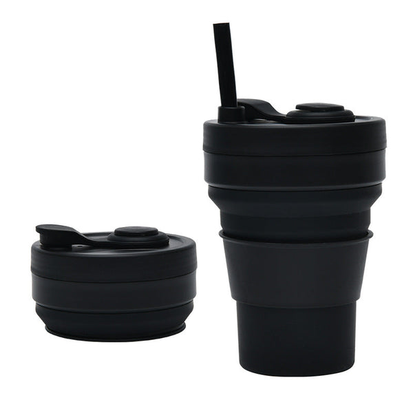 2 Pcs Black 350Ml Collapsible Silicone Travel Cup Portable Leak Proof & Food Grade Drinking Mug With Lid Insulating Sleeve Straw Other Travel Accessor