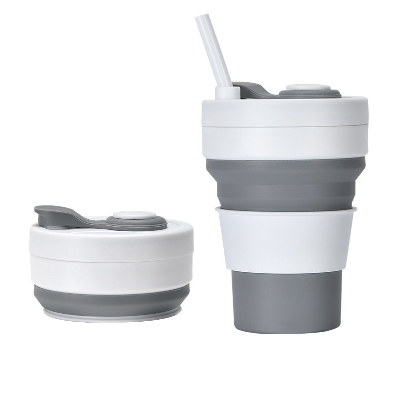 2 Pcs White And Grey 350Ml Collapsible Silicone Travel Cup Portable Leak Proof & Food Grade Drinking Mug With Lid Insulating Sleeve Straw Other Travel