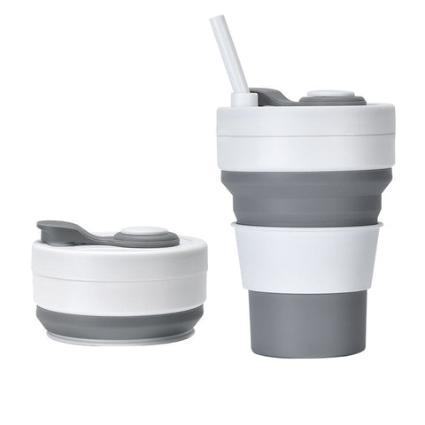 2 Pcs White And Grey 350Ml Collapsible Silicone Travel Cup Portable Leak Proof & Food Grade Drinking Mug With Lid Insulating Sleeve Straw Other Travel
