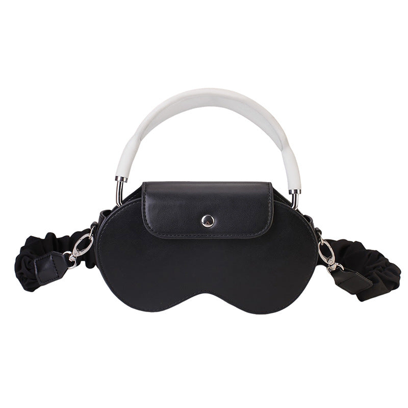 Black Chic Pu Leather Crossbody Storage Bag For Apple Airpods Max Protective Case With Ruched Fabric Strap & Top Handle Cases Covers & Skins