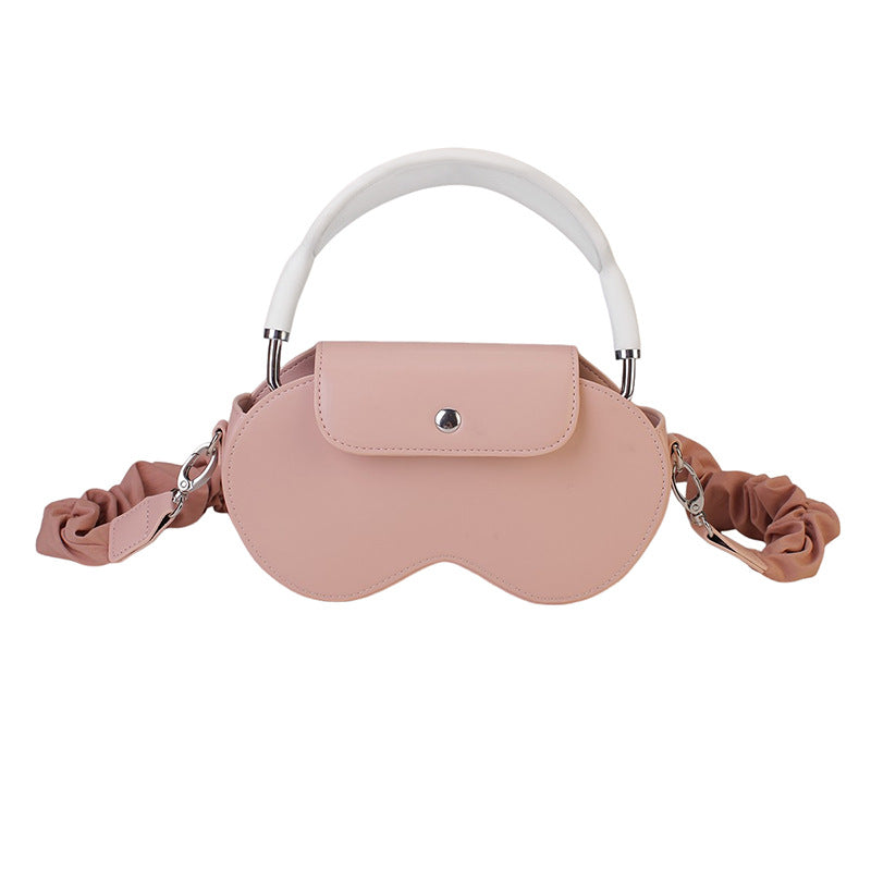Pink Chic Pu Leather Crossbody Storage Bag For Apple Airpods Max Protective Case With Ruched Fabric Strap & Top Handle Cases Covers & Skins