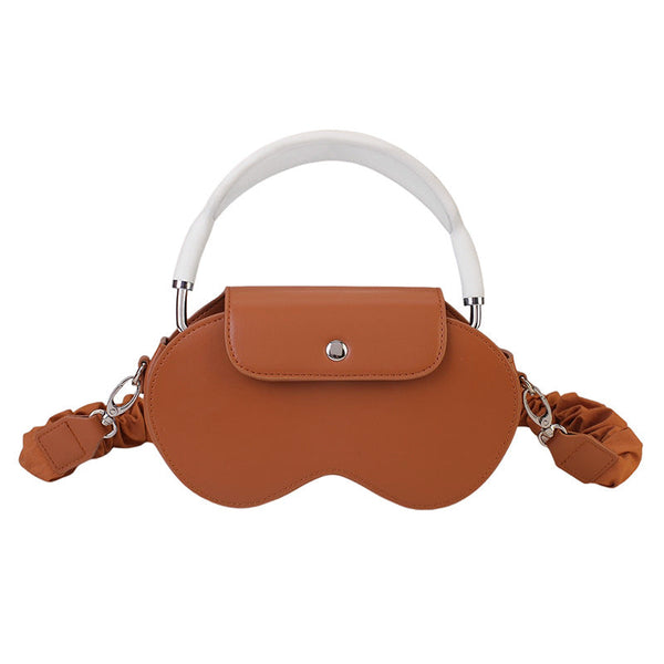 Brown Chic Pu Leather Crossbody Storage Bag For Apple Airpods Max Protective Case With Ruched Fabric Strap & Top Handle Cases Covers & Skins