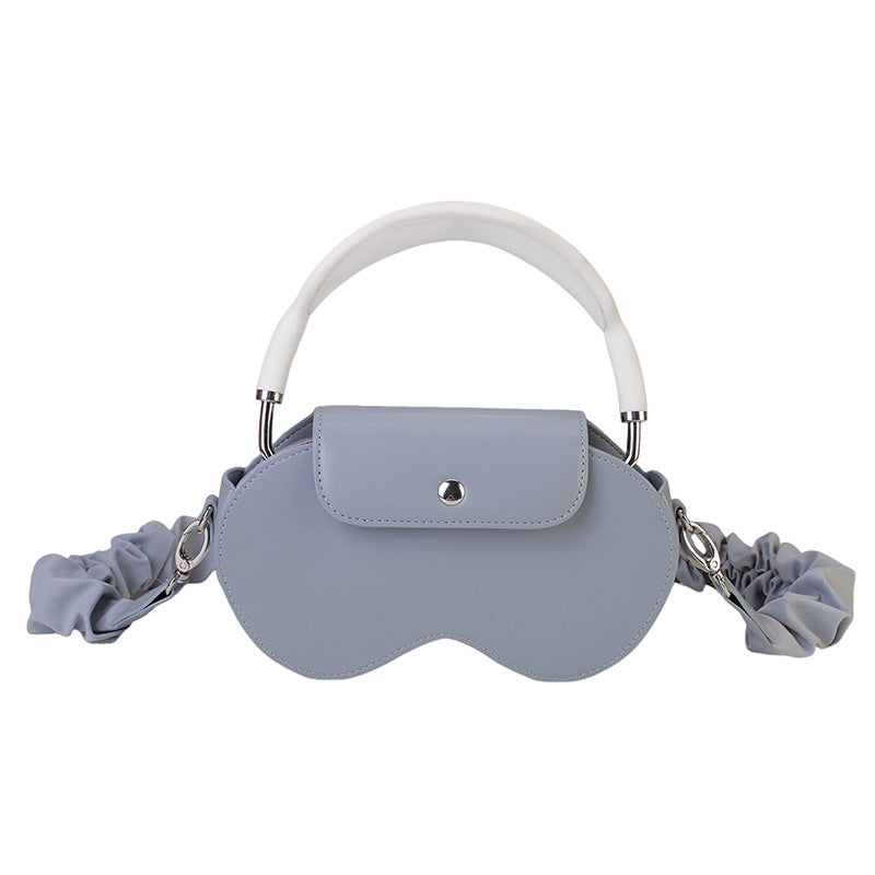 Blue Chic Pu Leather Crossbody Storage Bag For Apple Airpods Max Protective Case With Ruched Fabric Strap & Top Handle Cases Covers & Skins