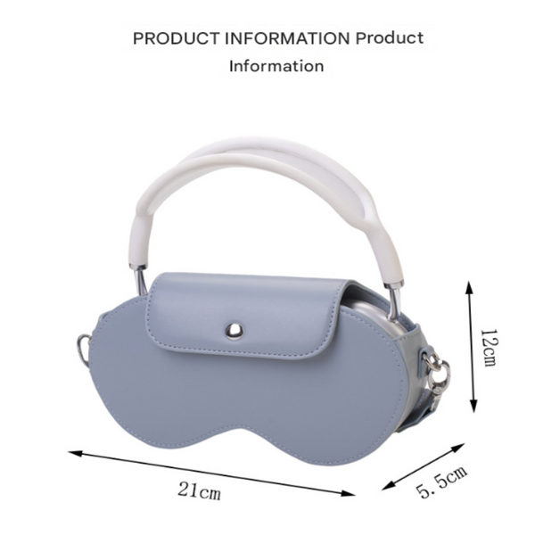 Blue Chic Pu Leather Crossbody Storage Bag For Apple Airpods Max Protective Case With Ruched Fabric Strap & Top Handle Cases Covers & Skins