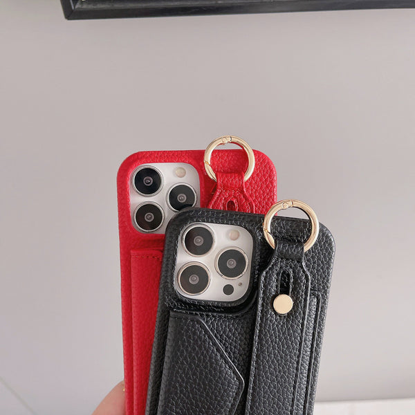 Black Chic Pu Leather Crossbody Wallet Case For Iphone 16 Card Holder With Detachable Strap & Finger Ring Grip Cases Covers & Skins