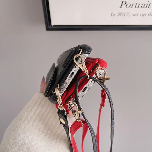 Red Chic Pu Leather Crossbody Wallet Case For Iphone 16 Card Holder With Detachable Strap & Finger Ring Grip Cases Covers & Skins