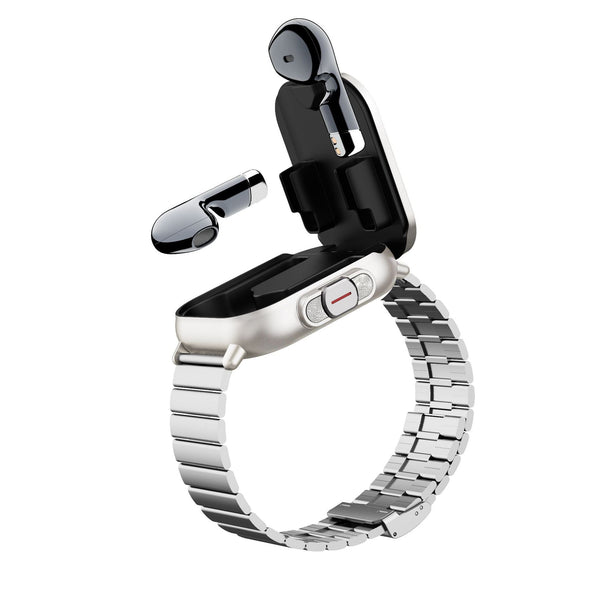 Silver Steel Belt 2 In 1 Smartwatch With Built In Earbuds 2.01 Hd Touchscreen Smart Watches