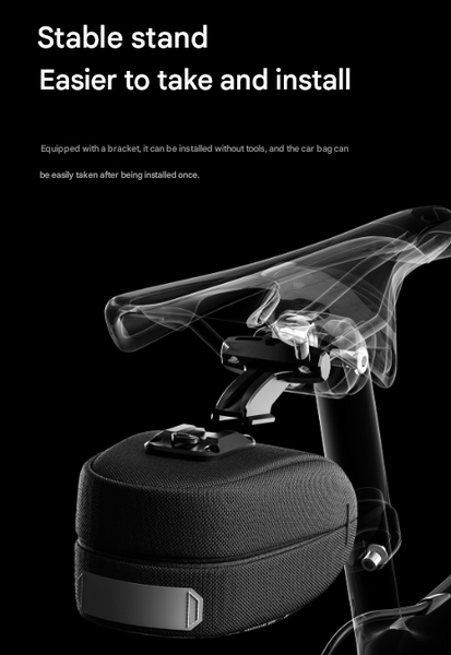 Black Compact Bike Saddle Bag Quick Release Water Resistant Tail Pouch With Reflective Accents Saddles & Seats