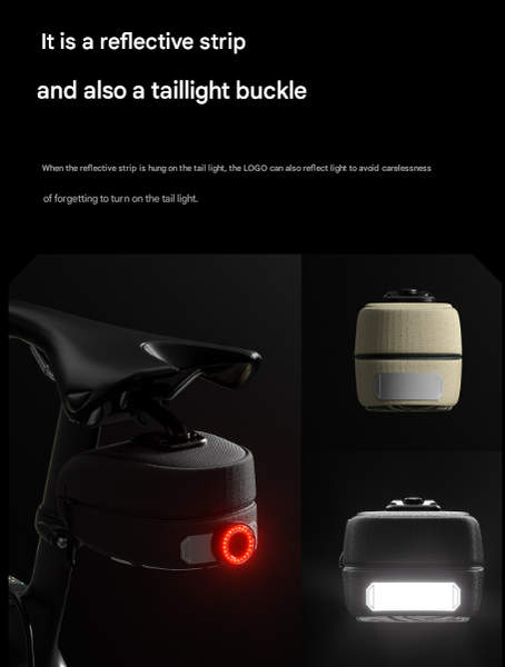 Black Compact Bike Saddle Bag Quick Release Water Resistant Tail Pouch With Reflective Accents Saddles & Seats