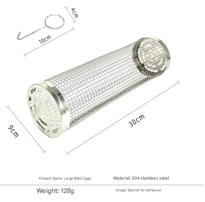 2 Pcs Size L Silver Rolling Stainless Steel Bbq Grill Basket Cylindrical Grilling Cage For Veggies Meats & More (304 Food Grade) Parts & Accessories