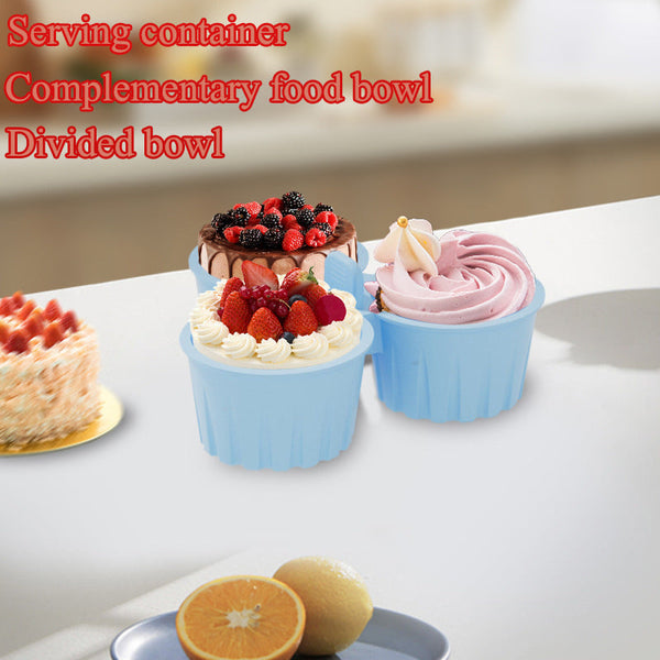 2 Pcs Blue 3 Compartment Silicone Bowl Bpa Free Microwave & Air Fryer Safe For Eggs Baking Food Storage Bowls