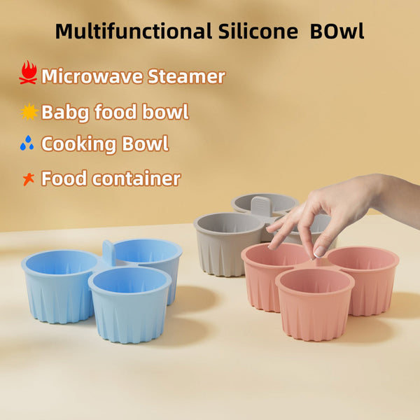 2 Pcs Blue 3 Compartment Silicone Bowl Bpa Free Microwave & Air Fryer Safe For Eggs Baking Food Storage Bowls