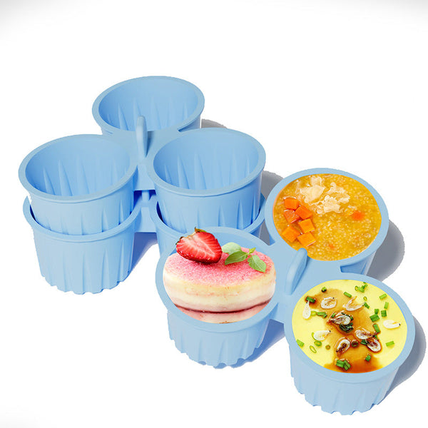 2 Pcs Blue 3 Compartment Silicone Bowl Bpa Free Microwave & Air Fryer Safe For Eggs Baking Food Storage Bowls