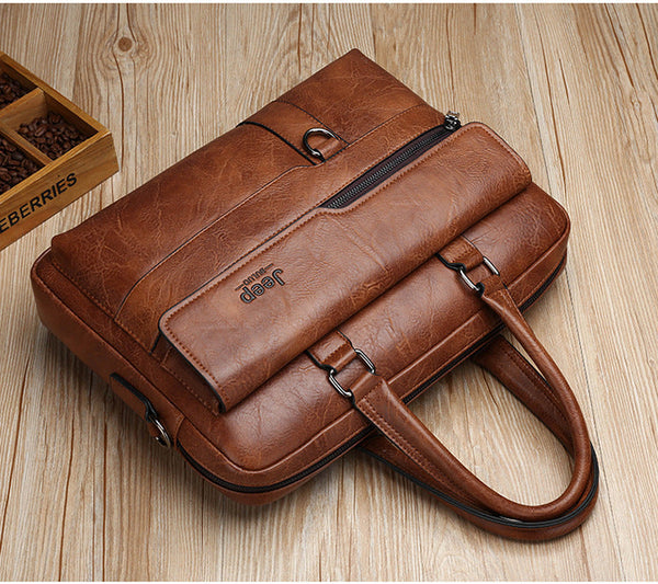 Black Men's Pu Leather Briefcase Vintage Style Laptop Messenger Bag Crossbody Satchel For Business & Casual Bags