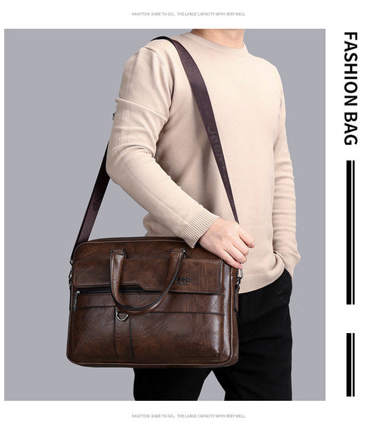 Coffee Men's Pu Leather Briefcase Vintage Style Laptop Messenger Bag Crossbody Satchel For Business & Casual Bags