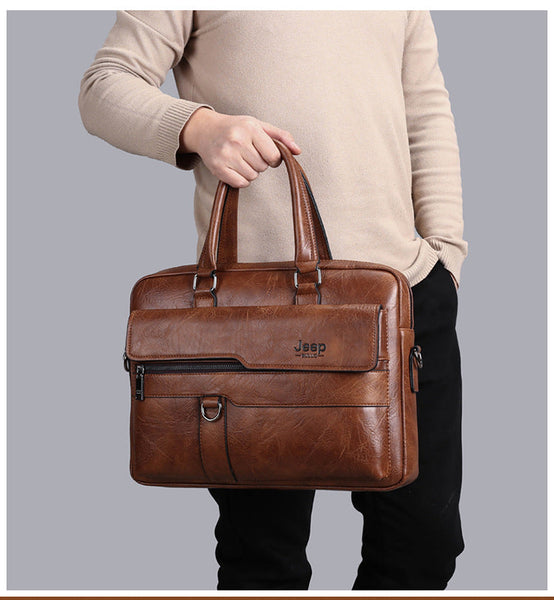 Coffee Men's Pu Leather Briefcase Vintage Style Laptop Messenger Bag Crossbody Satchel For Business & Casual Bags