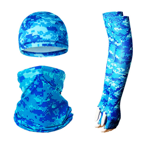 2 Sets Bright Blue Cooling Uv Protection Skull Cap Neck Gaiter & 4 Arm Sleeves For Outdoor Sports Other Motorcycle Clothing