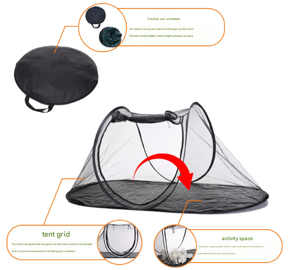 Black Pop Up Pet Tent Lightweight Foldable Outdoor Enclosure For Dogs & Cats Breathable Mesh Travel Kennel Pet Beds