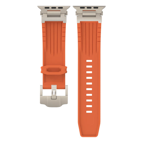 Orange Rugged Tactical Silicone Strap For Apple Watch Ultra & Series Heavy Duty Metal Clasp Watch Bands