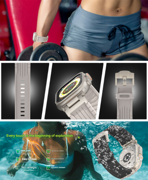 Orange Rugged Tactical Silicone Strap For Apple Watch Ultra & Series Heavy Duty Metal Clasp Watch Bands