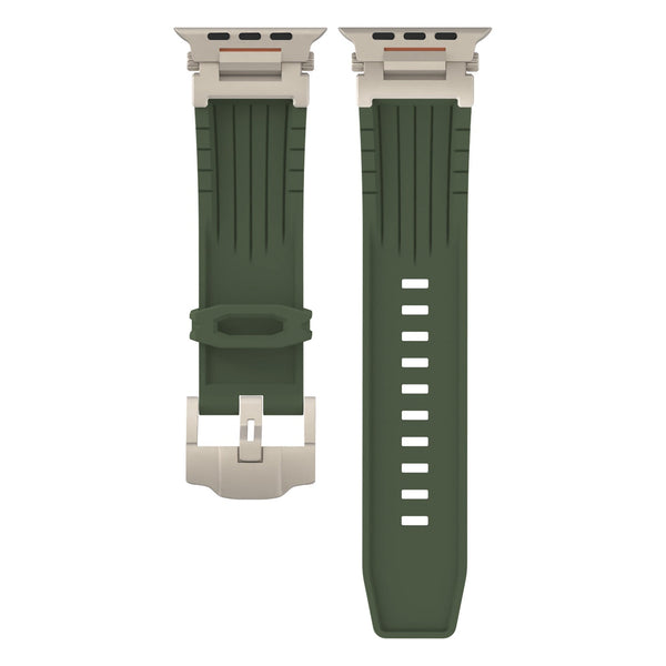 Olive Green Rugged Tactical Silicone Strap For Apple Watch Ultra & Series Heavy Duty Metal Clasp Watch Bands