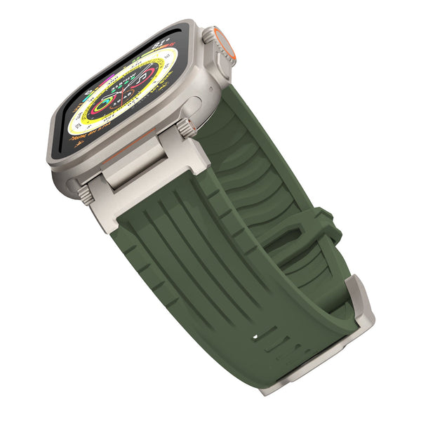 Olive Green Rugged Tactical Silicone Strap For Apple Watch Ultra & Series Heavy Duty Metal Clasp Watch Bands