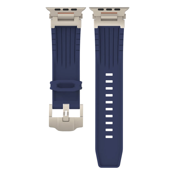 Dark Blue Rugged Tactical Silicone Strap For Apple Watch Ultra & Series Heavy Duty Metal Clasp Watch Bands