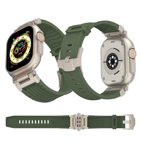 Dark Grey Rugged Tactical Silicone Strap For Apple Watch Ultra & Series Heavy Duty Metal Clasp Watch Bands