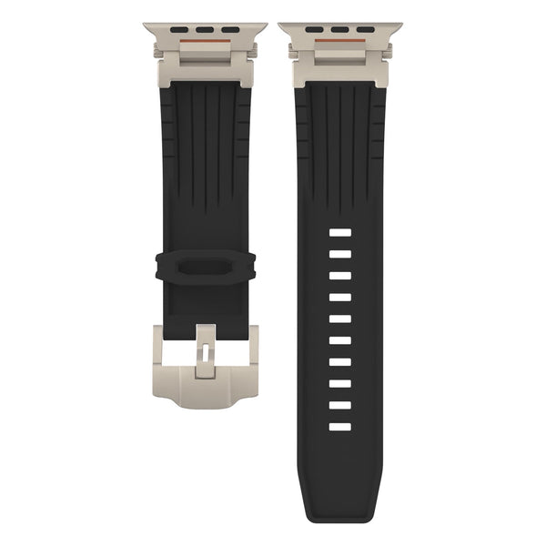 Black Rugged Tactical Silicone Strap For Apple Watch Ultra & Series Heavy Duty Metal Clasp Watch Bands