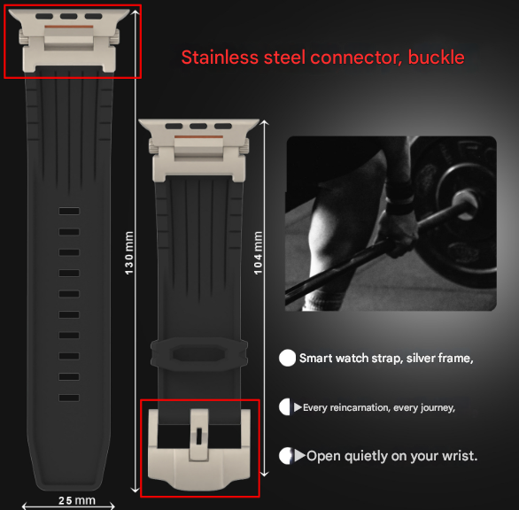 Black Rugged Tactical Silicone Strap For Apple Watch Ultra & Series Heavy Duty Metal Clasp Watch Bands