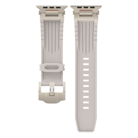 Beige Rugged Tactical Silicone Strap For Apple Watch Ultra & Series Heavy Duty Metal Clasp Watch Bands