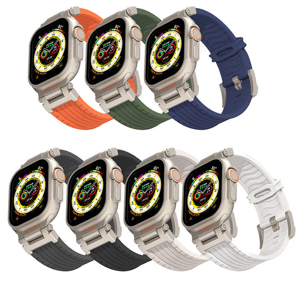 Beige Rugged Tactical Silicone Strap For Apple Watch Ultra & Series Heavy Duty Metal Clasp Watch Bands