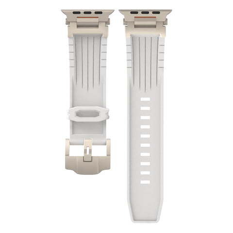 White Rugged Tactical Silicone Strap For Apple Watch Ultra & Series Heavy Duty Metal Clasp Watch Bands