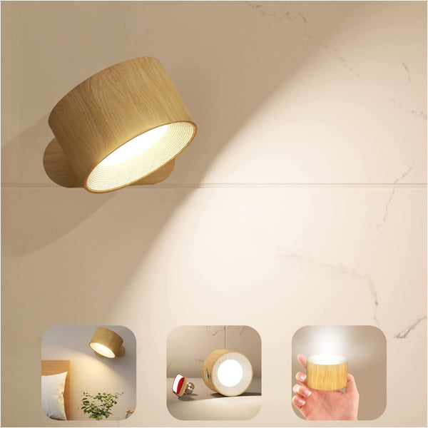 Khaki Wood Grain Rechargeable Led Magnetic Wall Light Touch Control 3 Colors & Dimmable Usb Portable Night Lamp For Reading Cabinets Lamps