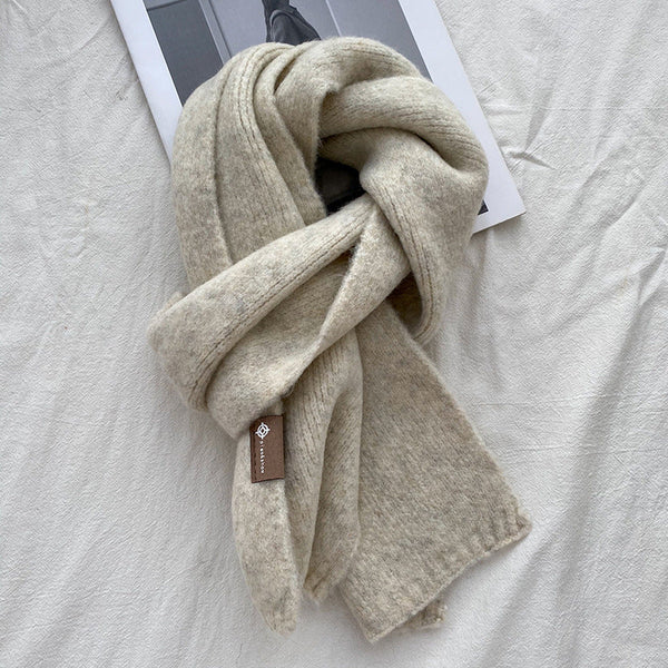 Beige Luxuriously Soft Wool Blend Knit Scarf Cozy Warm Solid Colour Unisex Winter Essential Scarves & Wraps