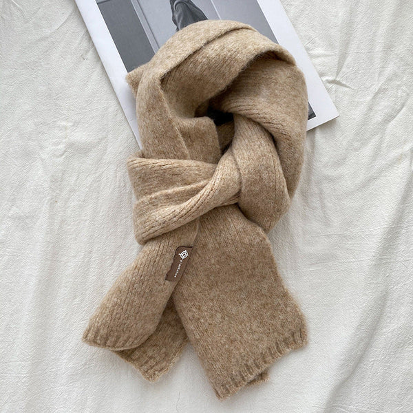 Khaki Luxuriously Soft Wool Blend Knit Scarf Cozy Warm Solid Colour Unisex Winter Essential Scarves & Wraps