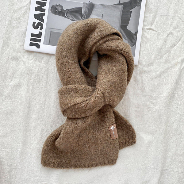 Brown Luxuriously Soft Wool Blend Knit Scarf Cozy Warm Solid Colour Unisex Winter Essential Scarves & Wraps