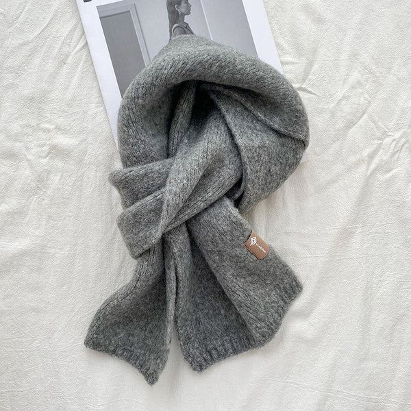 Grey Luxuriously Soft Wool Blend Knit Scarf Cozy Warm Solid Colour Unisex Winter Essential Scarves & Wraps