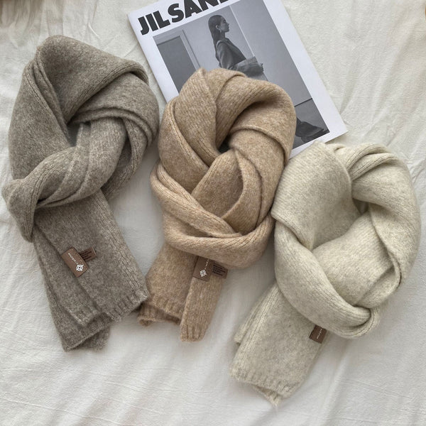 Grey Luxuriously Soft Wool Blend Knit Scarf Cozy Warm Solid Colour Unisex Winter Essential Scarves & Wraps