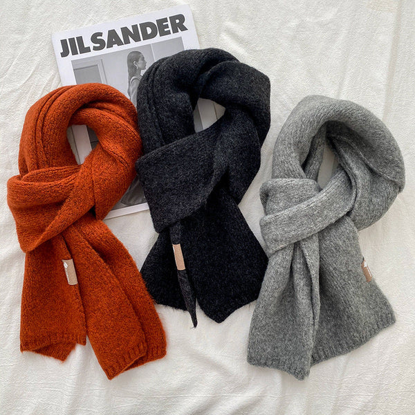 Grey Luxuriously Soft Wool Blend Knit Scarf Cozy Warm Solid Colour Unisex Winter Essential Scarves & Wraps