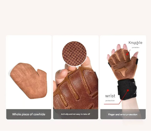 Size Dark Brown Premium Cowhide Leather Weightlifting Gloves With Wrist Support Non Slip Grip Breathable Fitness Workout For Gym Wods Dumbbells Suppor